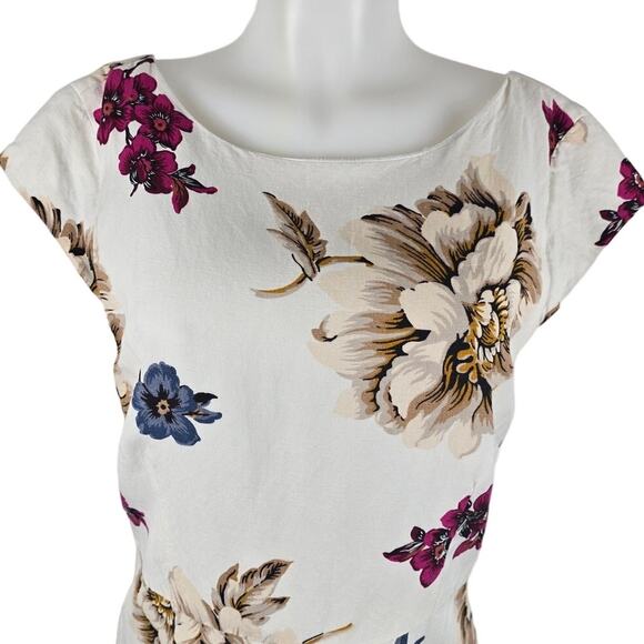 Ann Taylor Factory Linen Blend Floral Women's Dress 14 - Picture 2 of 5